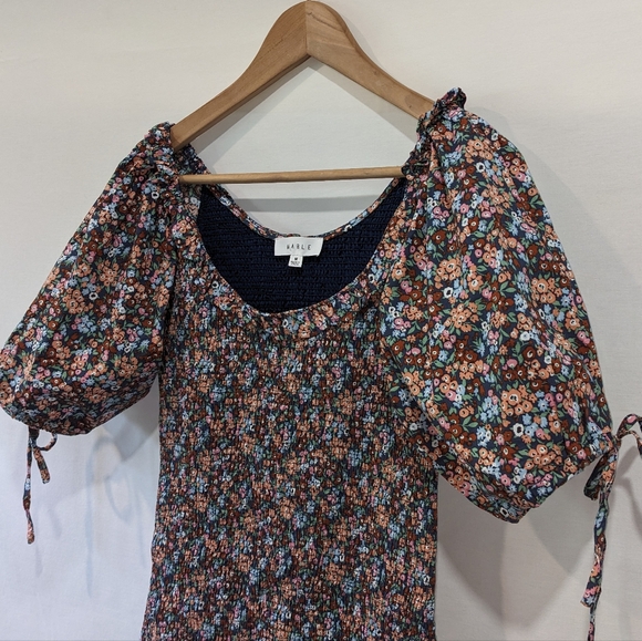 Mable 100% Cotton Floral Drop Waist Puff Sleeve Mini Dress Size Medium - Picture 5 of 12